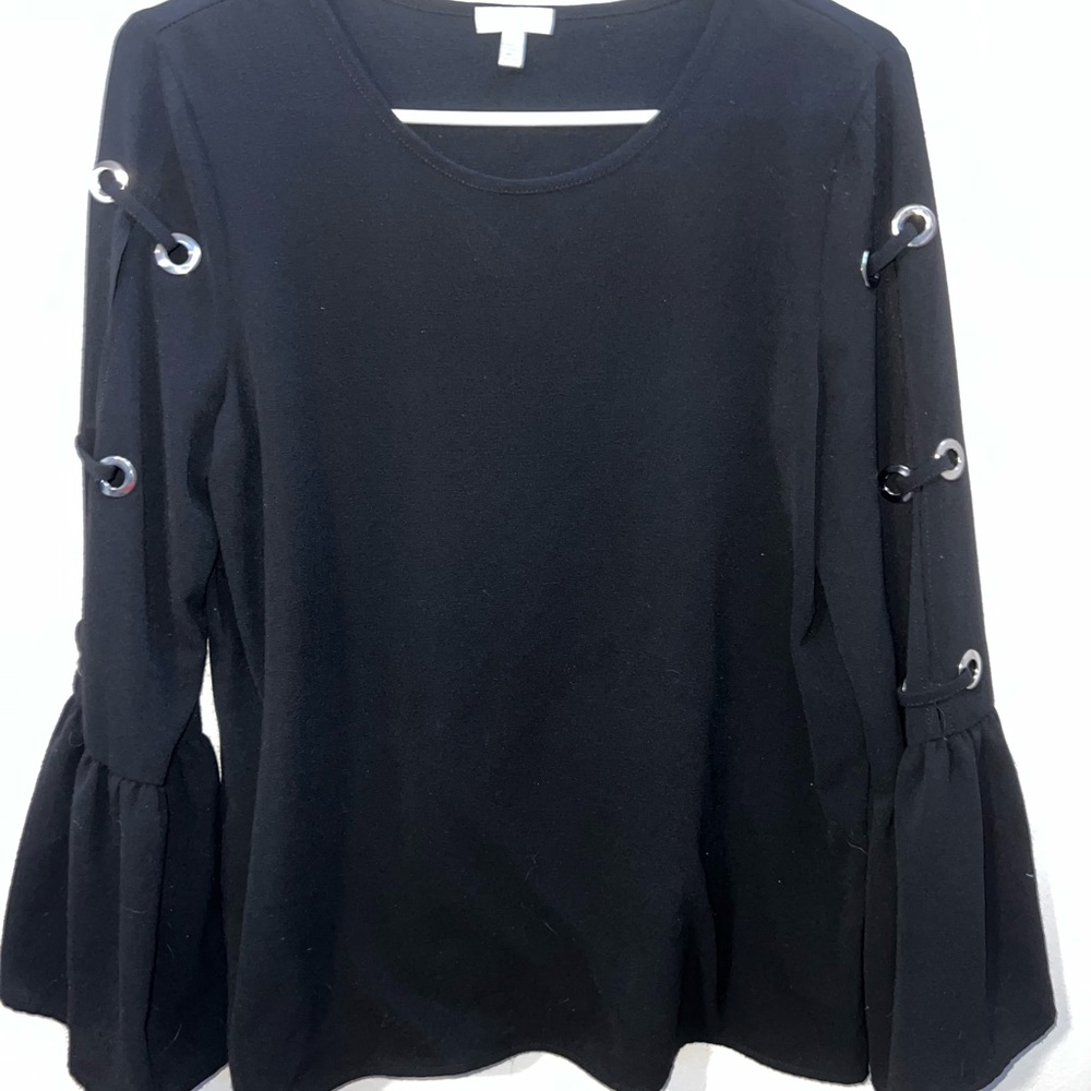 Black blouse with open slits on sleeves